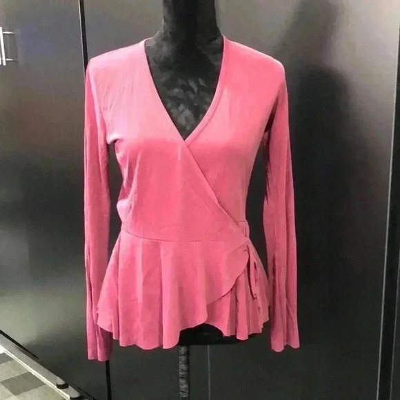 bobi Long Sleeve v-neck,wrap, asymmetrical ruffle waist, wine color - Picture 1 of 11